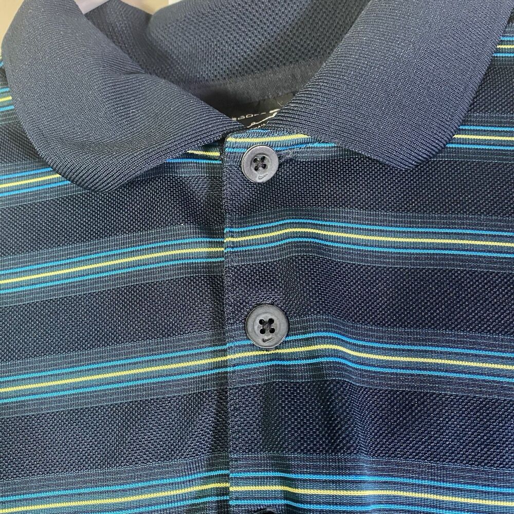 Nike Polo Shirt Mens Large Blue Stripe Golf Performance Lightweight Athletic